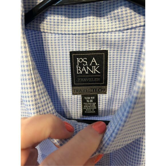 Jos A Bank Traveler Travel/Tech slim fit 16-36 blue white gingham EUC - Picture 3 of 7